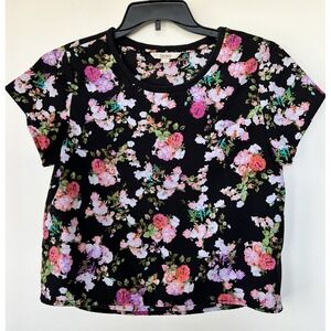 Decree‎ black floral cropped Y2k Vibes Print  Sz Medium lightweight short sleeve
